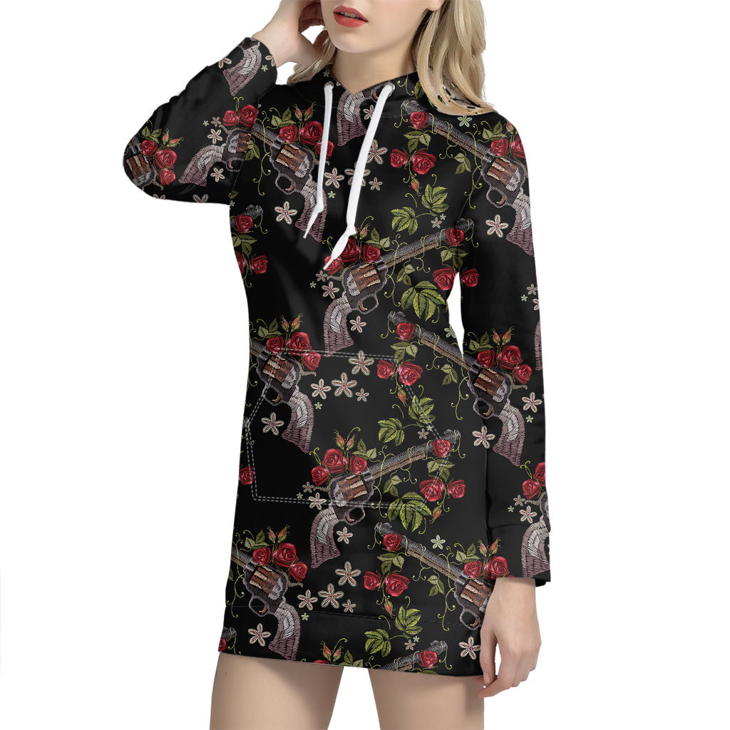 Guns And Flowers Pattern Print Hoodie Dress