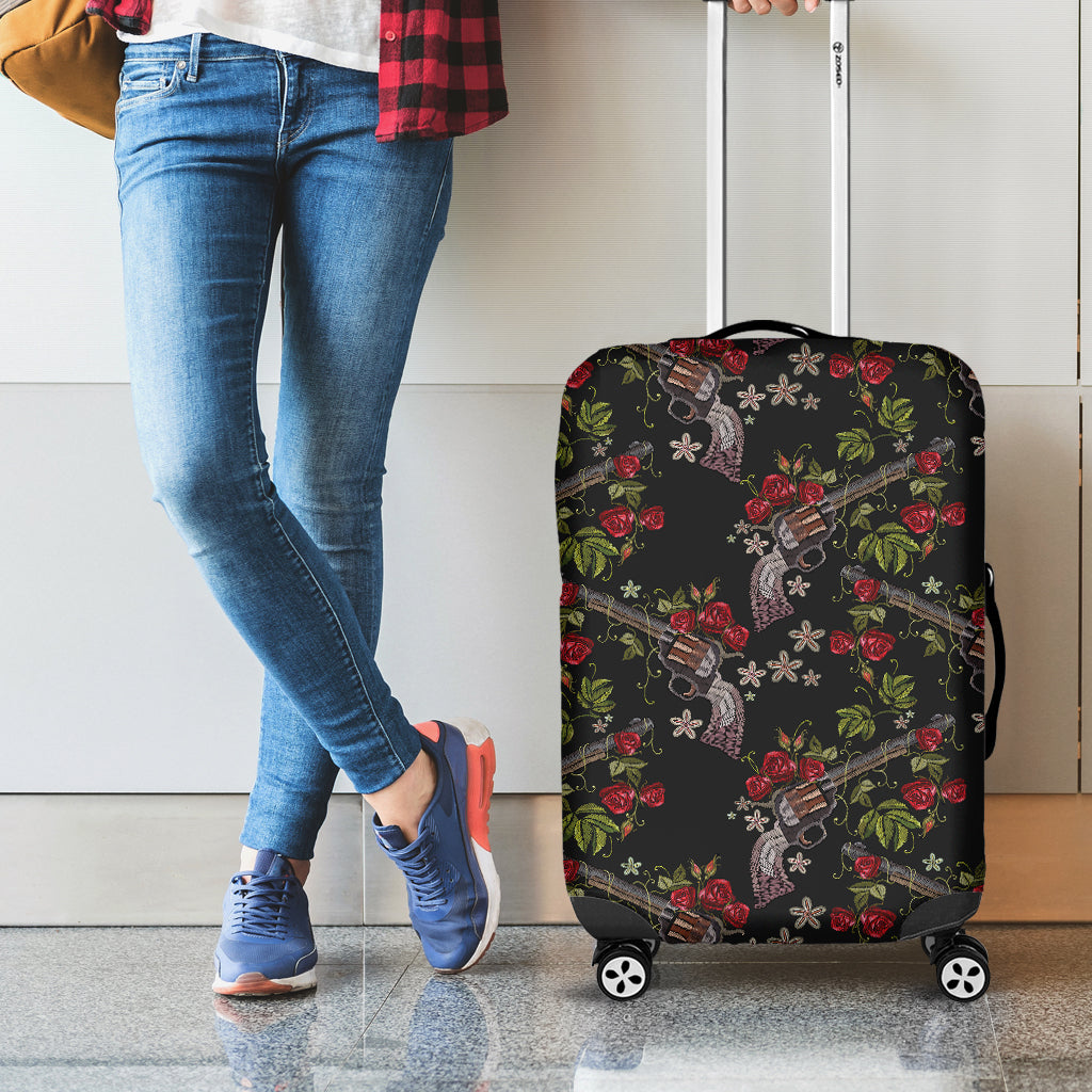 Guns And Flowers Pattern Print Luggage Cover