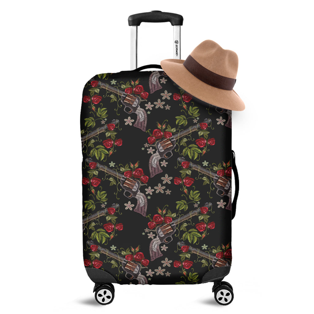 Guns And Flowers Pattern Print Luggage Cover