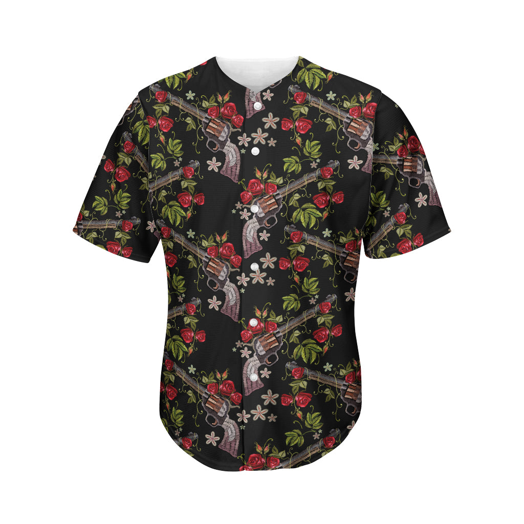 Guns And Flowers Pattern Print Men's Baseball Jersey