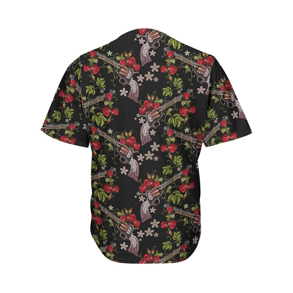 Guns And Flowers Pattern Print Men's Baseball Jersey