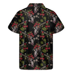 Guns And Flowers Pattern Print Men's Short Sleeve Shirt