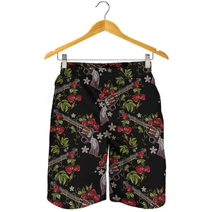 Guns And Flowers Pattern Print Men's Shorts