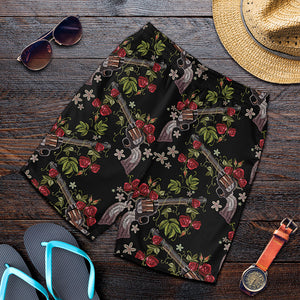 Guns And Flowers Pattern Print Men's Shorts