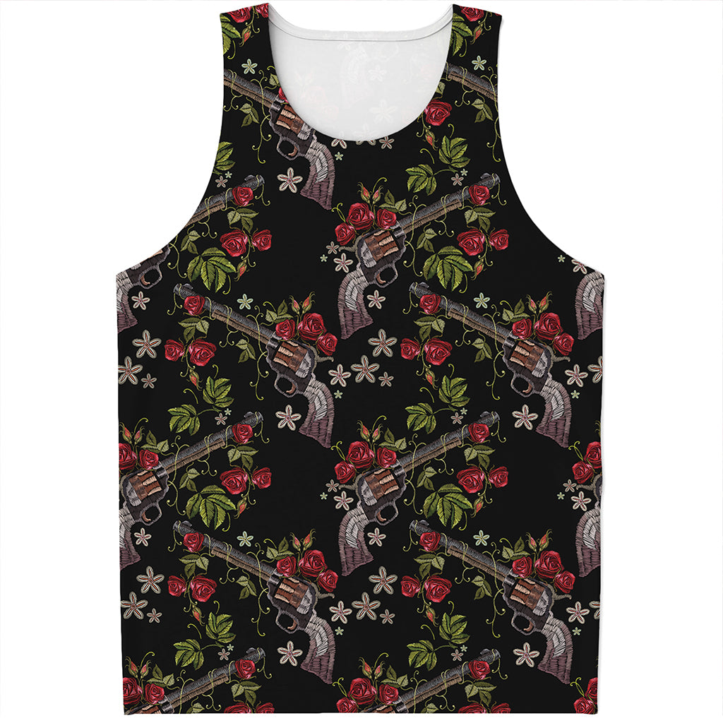 Guns And Flowers Pattern Print Men's Tank Top