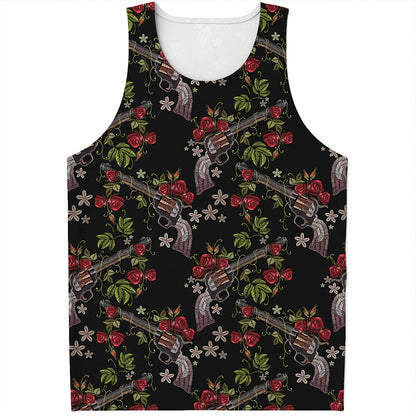 Guns And Flowers Pattern Print Men's Tank Top