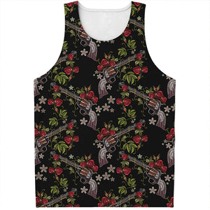 Guns And Flowers Pattern Print Men's Tank Top