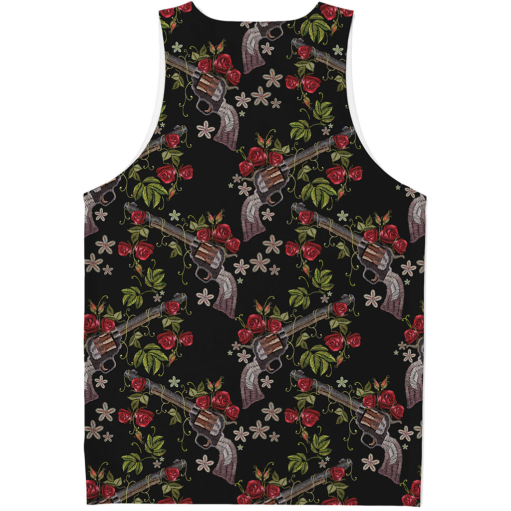 Guns And Flowers Pattern Print Men's Tank Top