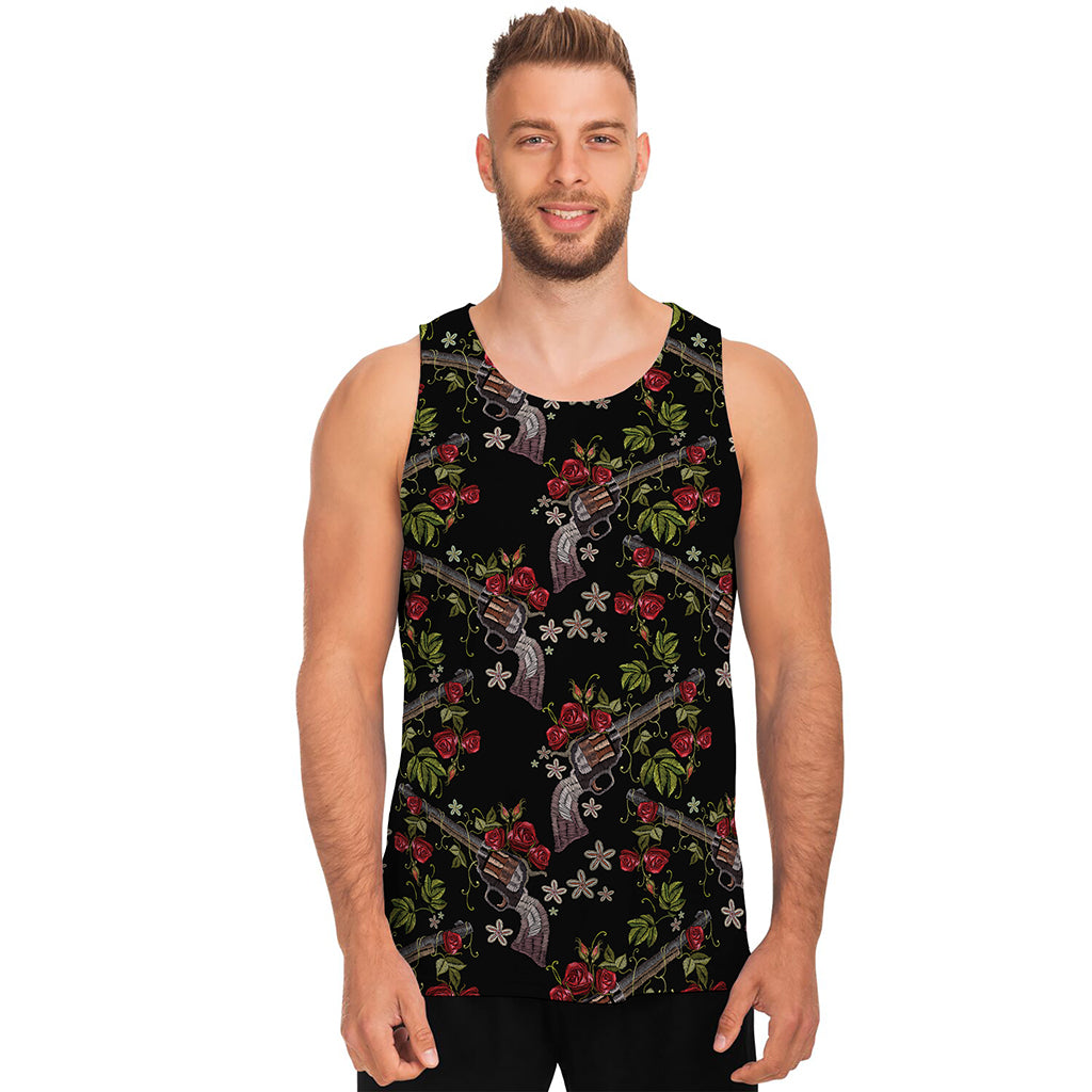 Guns And Flowers Pattern Print Men's Tank Top