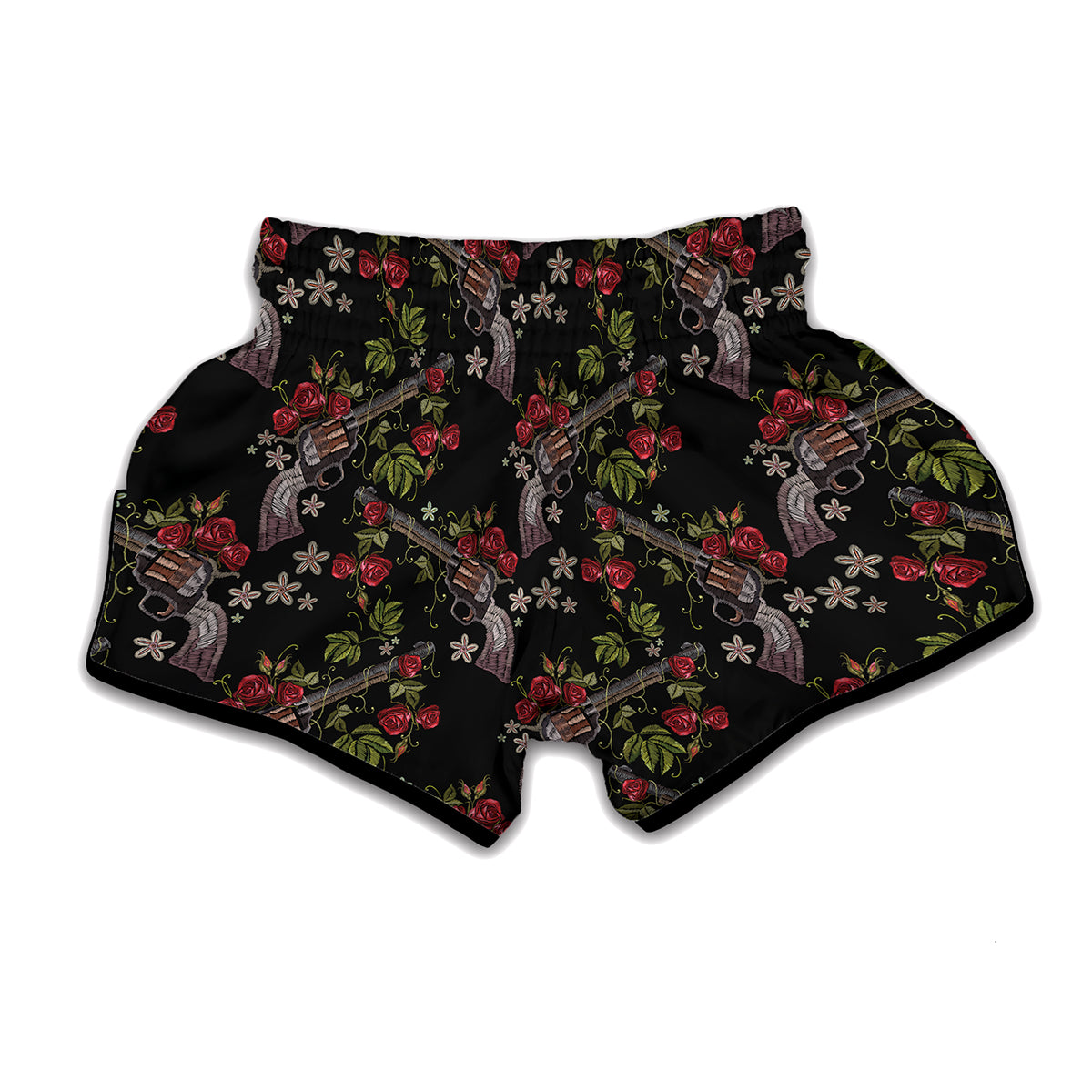 Guns And Flowers Pattern Print Muay Thai Boxing Shorts