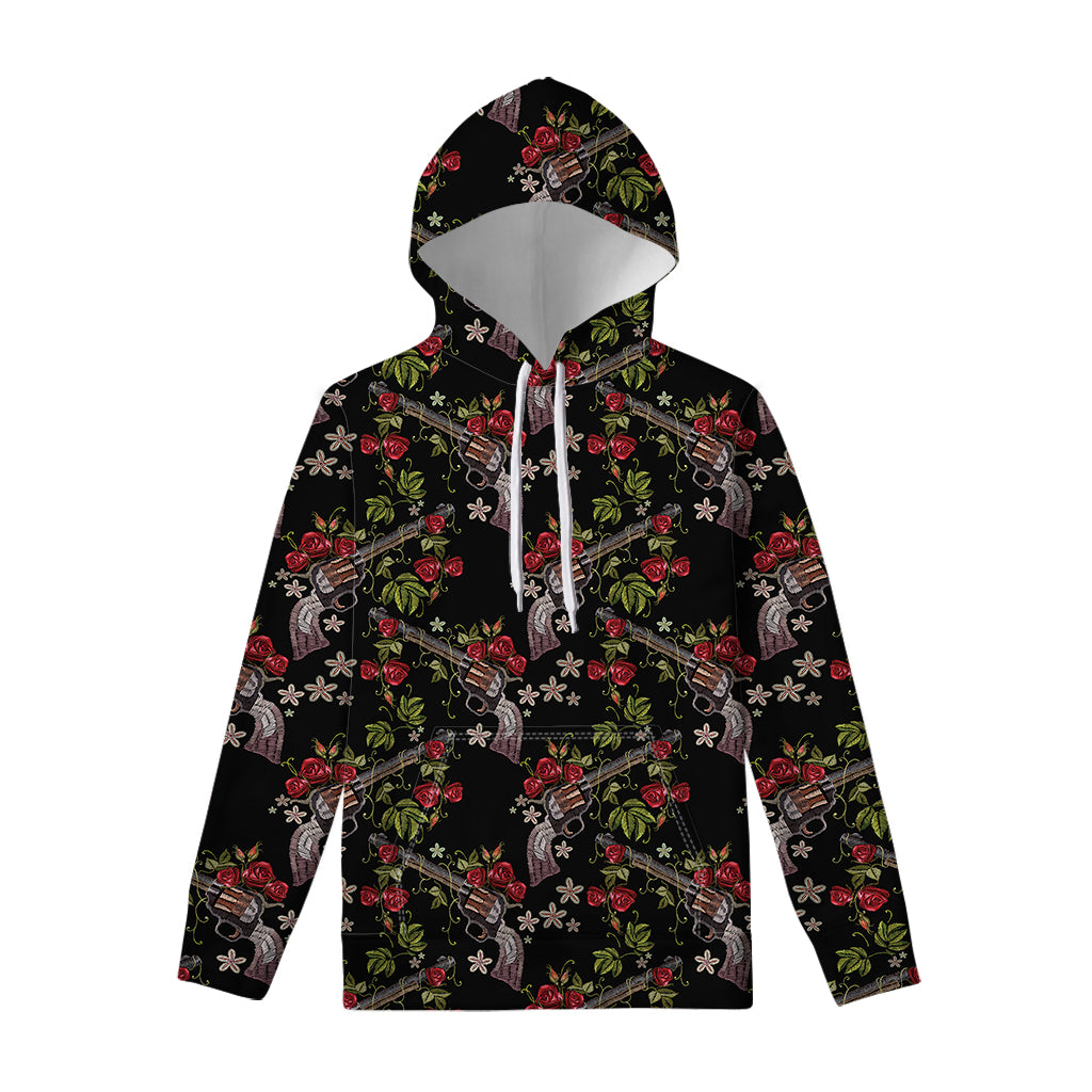 Guns And Flowers Pattern Print Pullover Hoodie