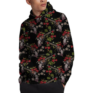 Guns And Flowers Pattern Print Pullover Hoodie