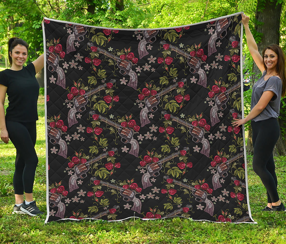 Guns And Flowers Pattern Print Quilt