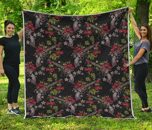 Guns And Flowers Pattern Print Quilt