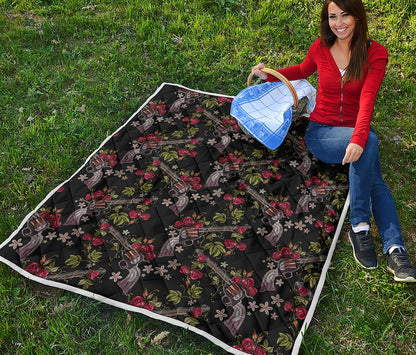 Guns And Flowers Pattern Print Quilt