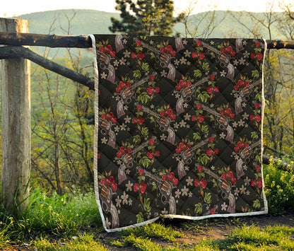 Guns And Flowers Pattern Print Quilt