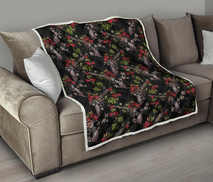 Guns And Flowers Pattern Print Quilt