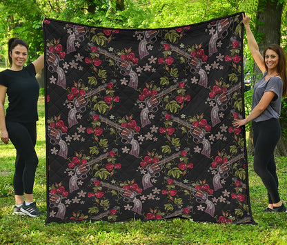 Guns And Flowers Pattern Print Quilt