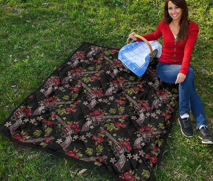Guns And Flowers Pattern Print Quilt