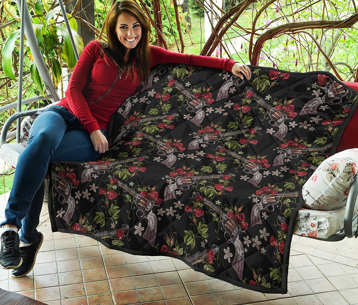 Guns And Flowers Pattern Print Quilt