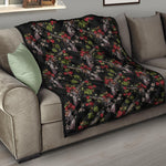 Guns And Flowers Pattern Print Quilt