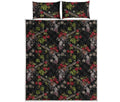 Guns And Flowers Pattern Print Quilt Bed Set