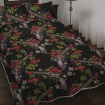 Guns And Flowers Pattern Print Quilt Bed Set