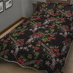 Guns And Flowers Pattern Print Quilt Bed Set