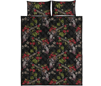 Guns And Flowers Pattern Print Quilt Bed Set
