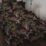 Guns And Flowers Pattern Print Quilt Bed Set