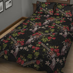 Guns And Flowers Pattern Print Quilt Bed Set