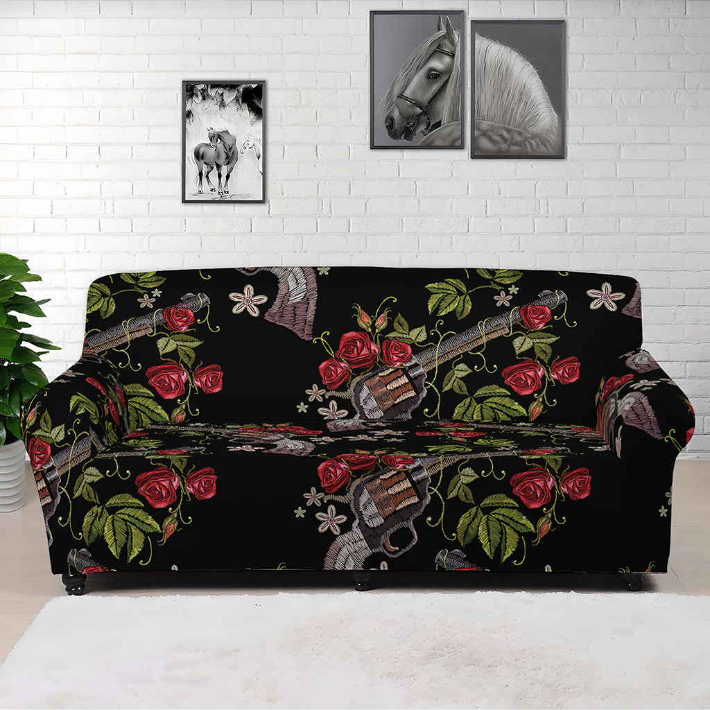 Guns And Flowers Pattern Print Sofa Cover