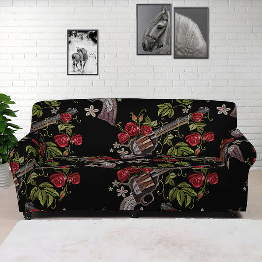 Guns And Flowers Pattern Print Sofa Cover