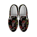 Guns And Flowers Pattern Print White Slip On Shoes