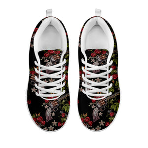 Guns And Flowers Pattern Print White Sneakers