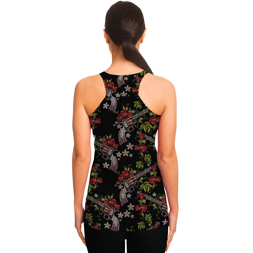 Guns And Flowers Pattern Print Women's Racerback Tank Top