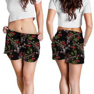 Guns And Flowers Pattern Print Women's Shorts