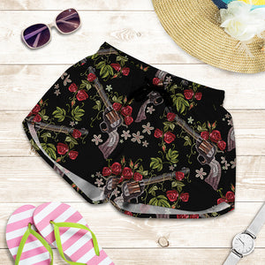 Guns And Flowers Pattern Print Women's Shorts