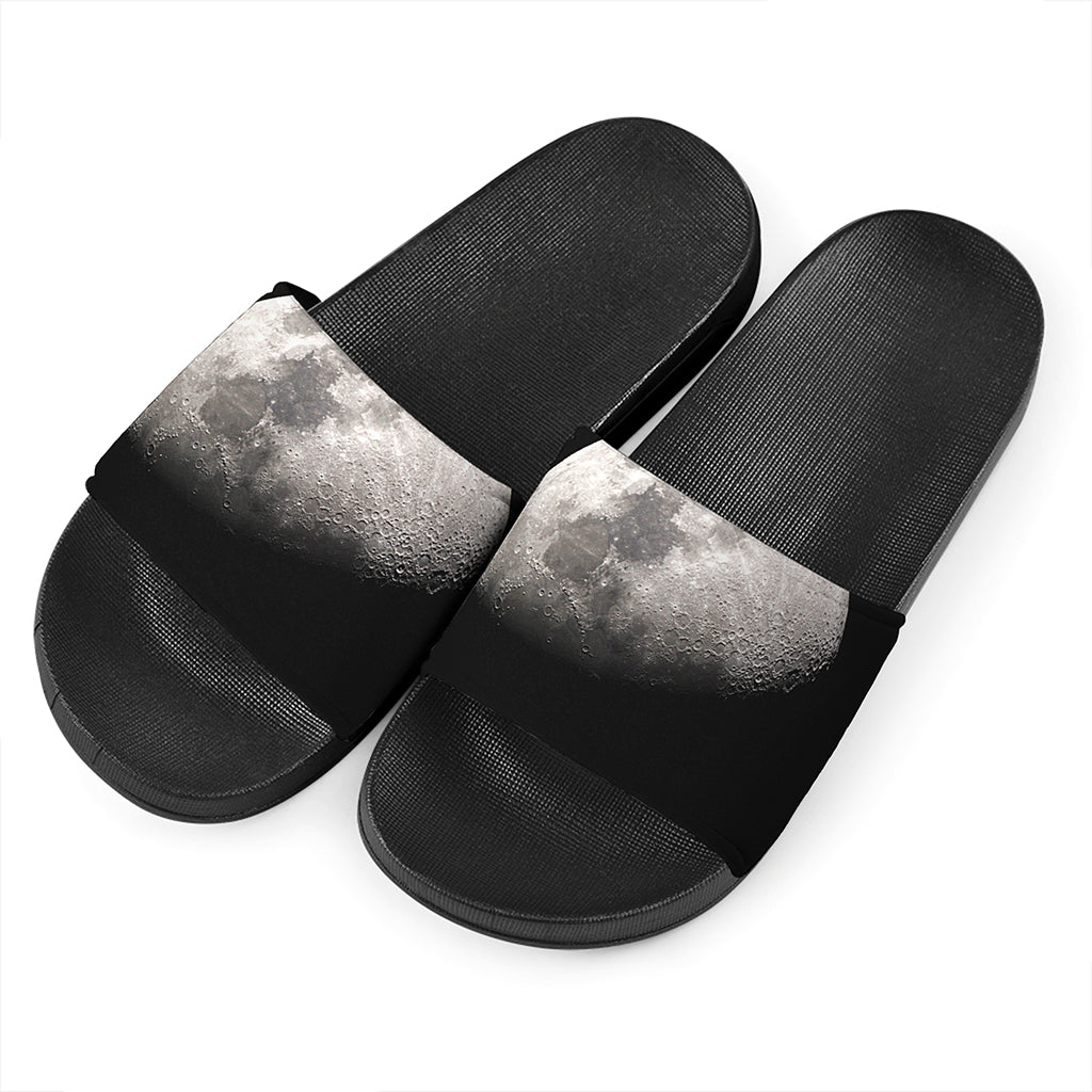 Half Moon Print Black Slide Sandals