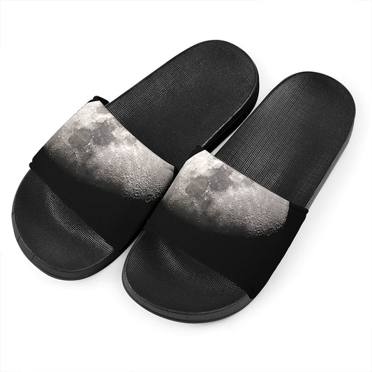 Half Moon Print Black Slide Sandals