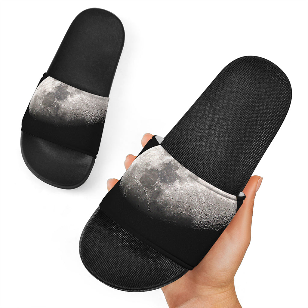 Half Moon Print Black Slide Sandals