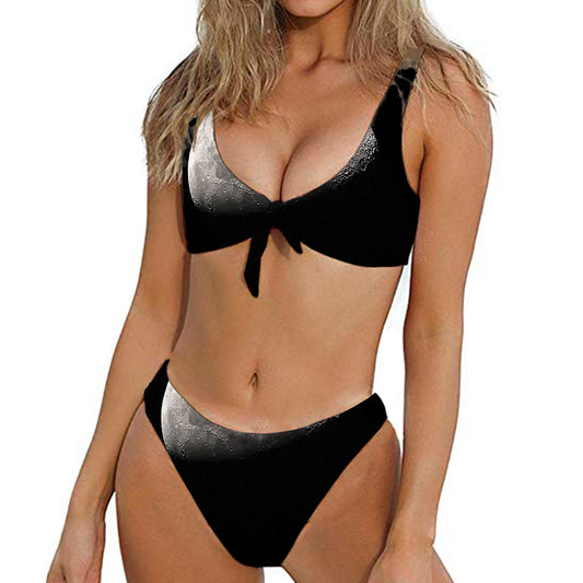 Half Moon Print Front Bow Tie Bikini
