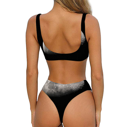Half Moon Print Front Bow Tie Bikini