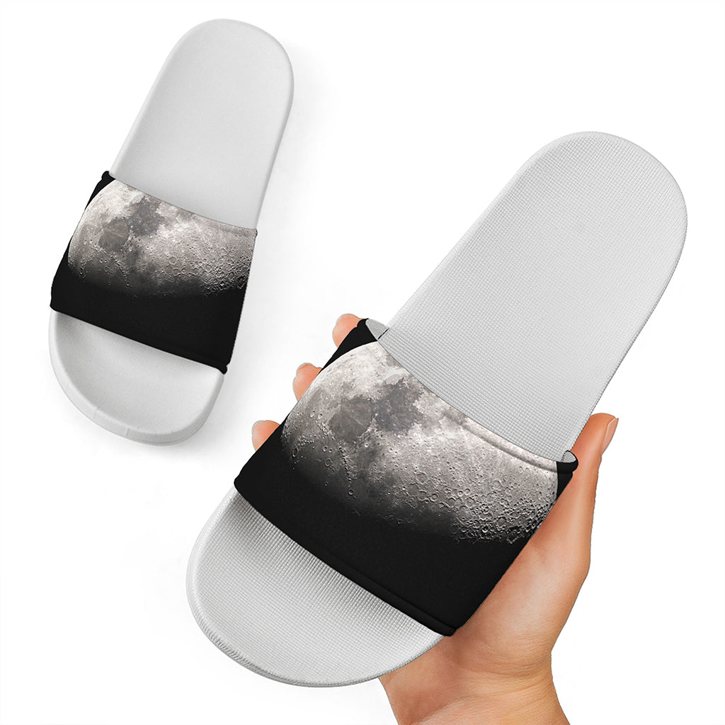 Half Moon Print White Slide Sandals