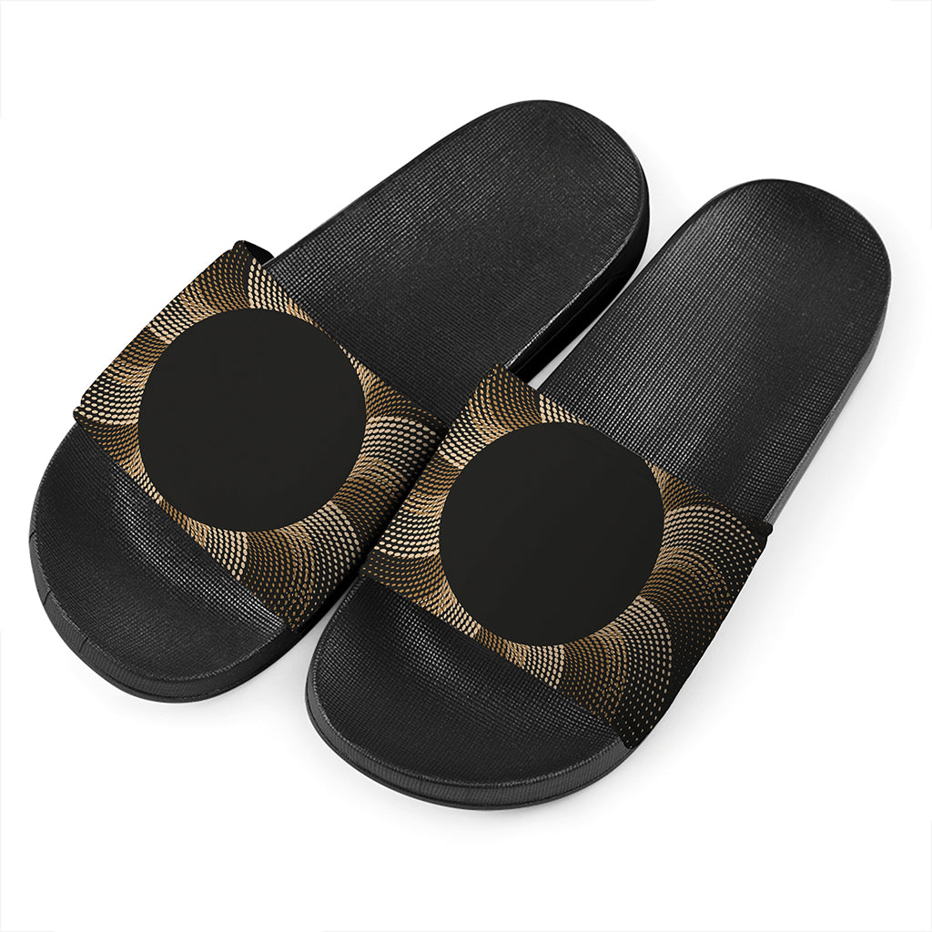 Halftone Dot Sun Print Black Slide Sandals