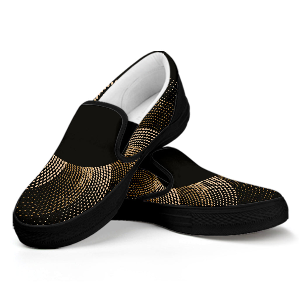 Halftone Dot Sun Print Black Slip On Shoes