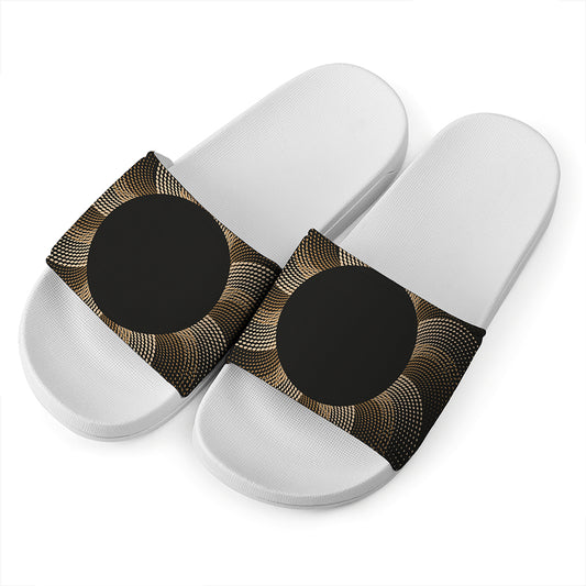 Halftone Dot Sun Print White Slide Sandals