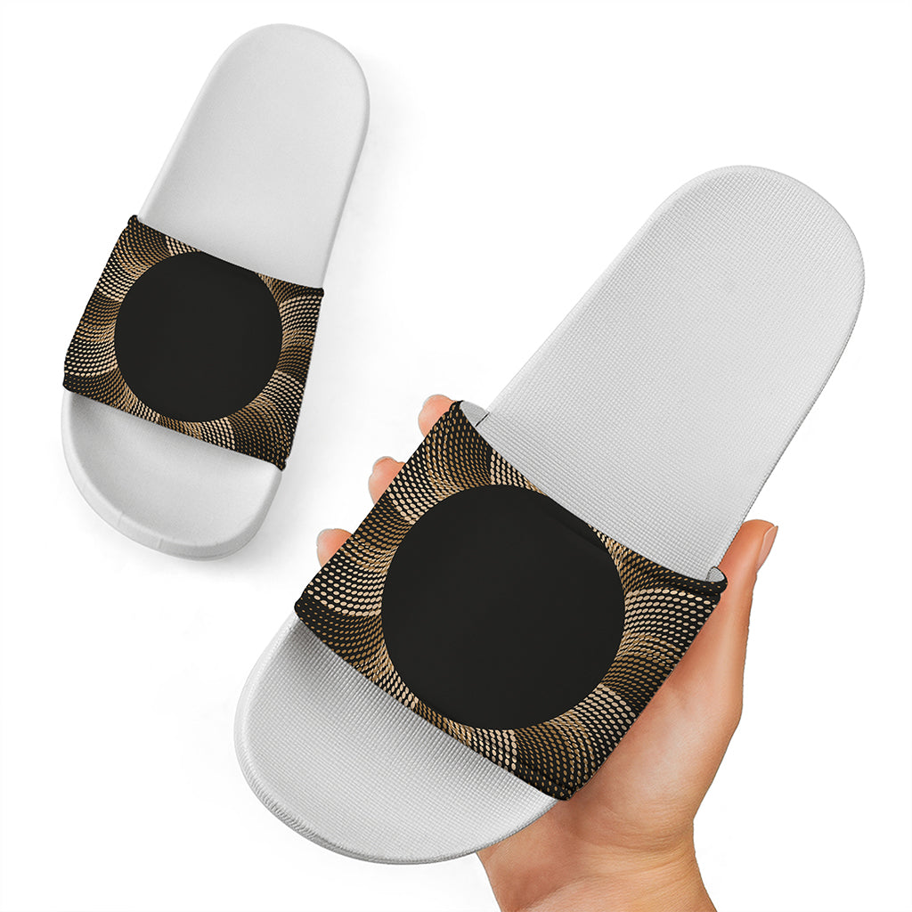 Halftone Dot Sun Print White Slide Sandals