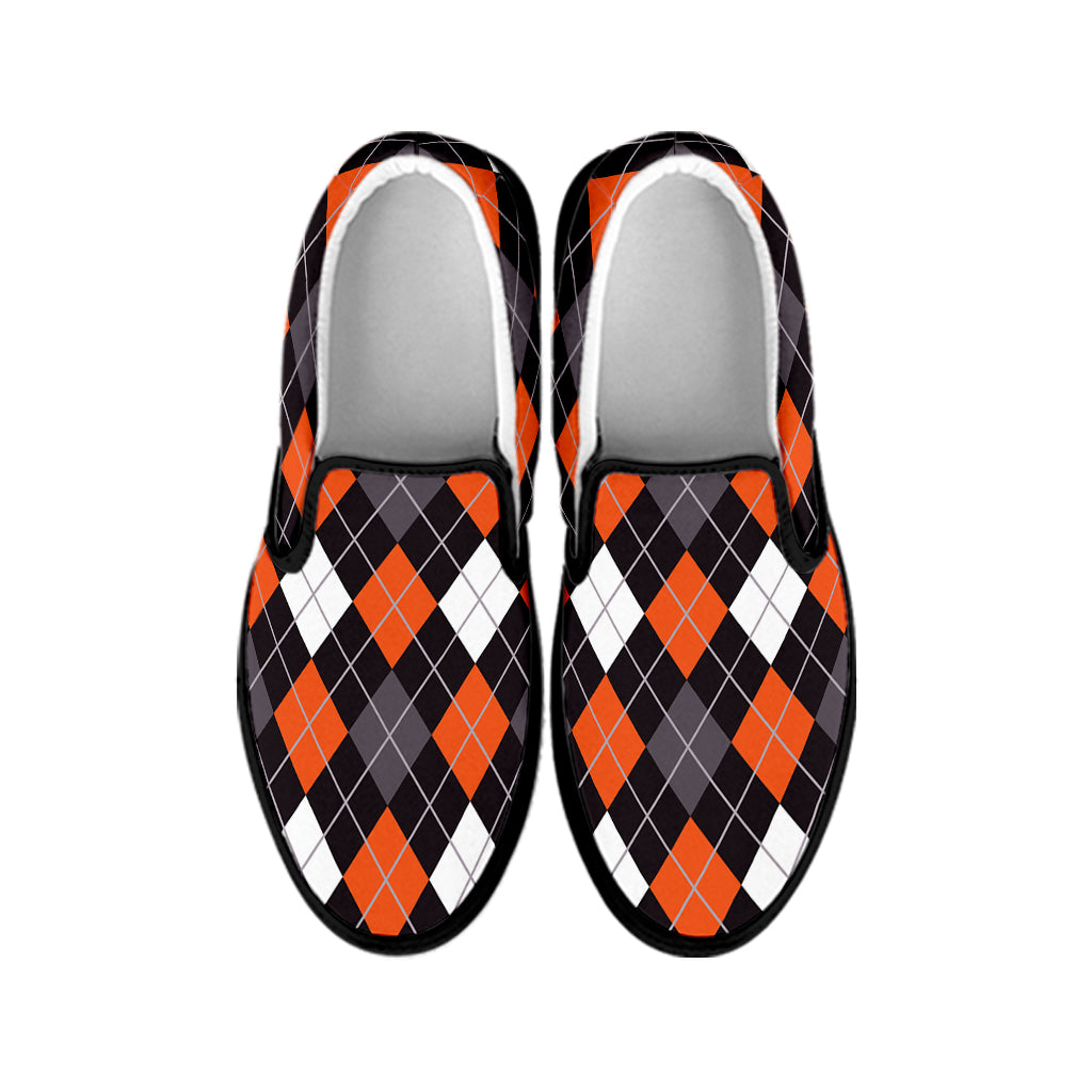 Halloween Argyle Pattern Print Black Slip On Shoes