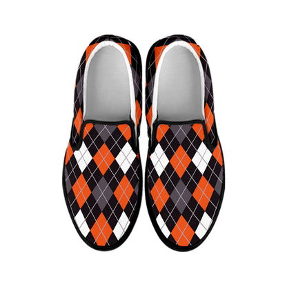 Halloween Argyle Pattern Print Black Slip On Shoes